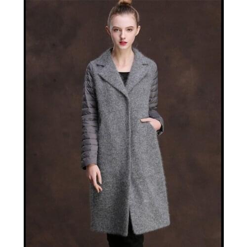 Womens 2020 Stand Collar White Duck Down Jacket Knitted Ladies Coats Warm Winter Women Long Parkas Abrigos Mujer WXF323