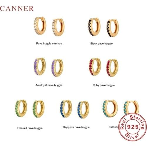 CANNER Personalized Fashion Button Earrings For Women 100% Real 925 Sterling Silver Earrings Hoops Fine Jewelry Pendientes