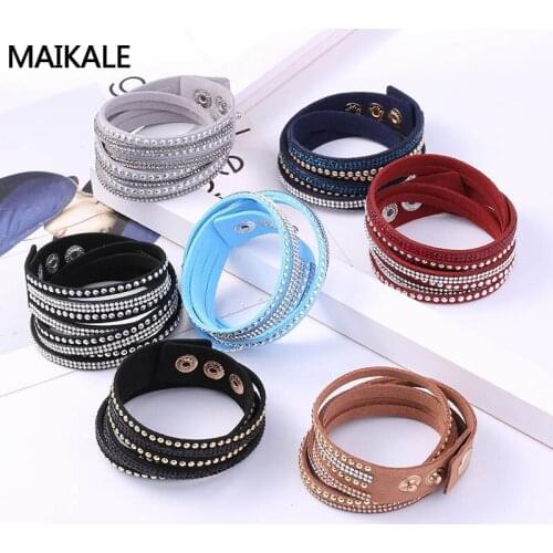 MAIKALE Long Two Laps Bracelet Hot Drilling Multi-Layer Woven Bracelet Jewelry Retro Accessories Wild Bracelet For Women To Gift
