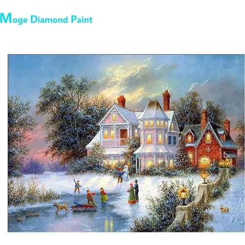 Winter Christmas Snowy House Diamond Painting Scenic Round Full Drill Nouveaute DIY Mosaic Embroidery 5D Cross Stitch Pattern