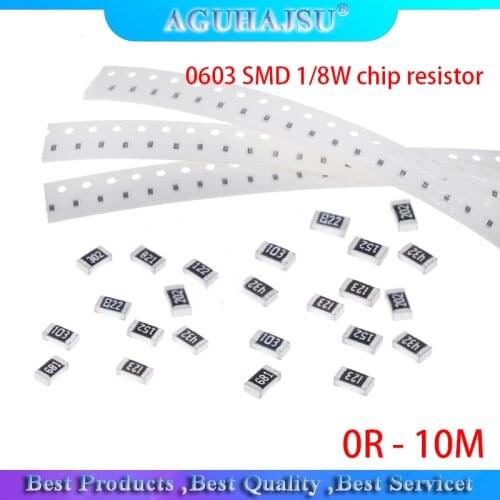 100pcs 0603 SMD 1/8W chip resistor resistance 0 ohm ~ 10M ohm 0R 1R 18R 47R 56R 470R 1K 4.7K 47K 10K 100K 220K 680K 560K