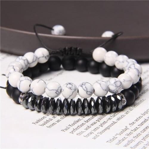 2pcs/set Natural Stone Beaded Bracelet 8mm Tiger Eye Beads Hematite Energy Bracelet for Women Men Best Friend Jewelry Gifts