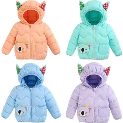 2021 Autumn Girls Jackets For Baby Girls Cartoon Down Jacket Hooded Outerwear Children Warm Coats 1-5 Years Baby Kids Jacket