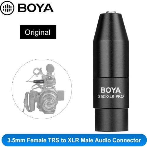 35C-XLR PRO 3.5mm (TRS) Mini-Jack Female Microphone Adapter to 3-pin XLR Male Connector with Integrated Phantom Power Converter
