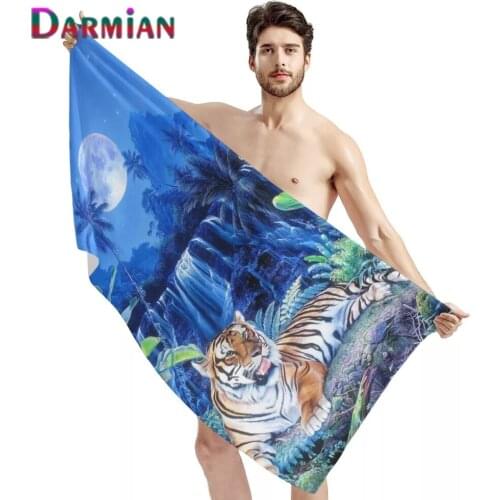 DARMIAN Moonlight Tiger 3D Design Microfiber Large Thick Beach Towel Man Women Travel Swimming Sport Portable Absorbent Toalla
