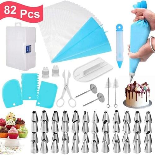 82pcs/lot Cake Decorating Tools Kit Turntable Set Cream Pastry Nozzles Confectionery Bags Icing Piping Nozzles Tips Cake Tools