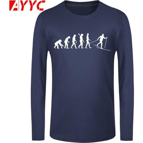 AYYC long sleeve tee Cross-country Ski Evolution Funny Nordic Skiing T-shirt hot tees Top MenS fashion T Shirt cheap wholesale