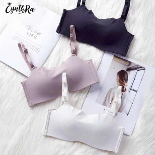 CYNTHRA Bras Womens Sexy Glossy Without Underwire Wireless Seamless Gathered Push Up Breastless Breathable Comfort Lingere Set