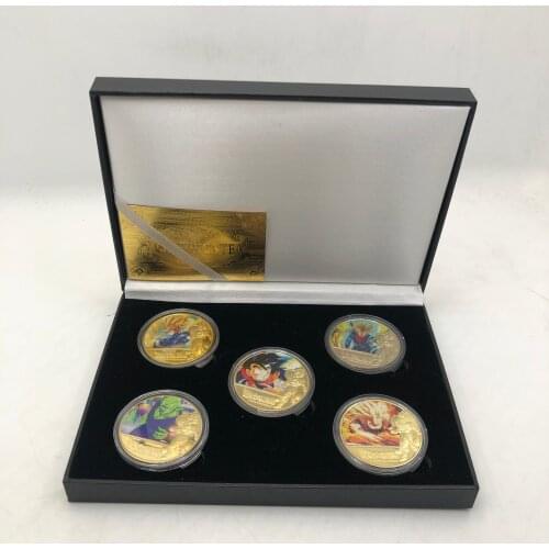 DBZ Anime Son-Goku-Bejita-Piccolo-Torankusu 5pcs Gold Plated Coins With Nice Black KL Gift Box
