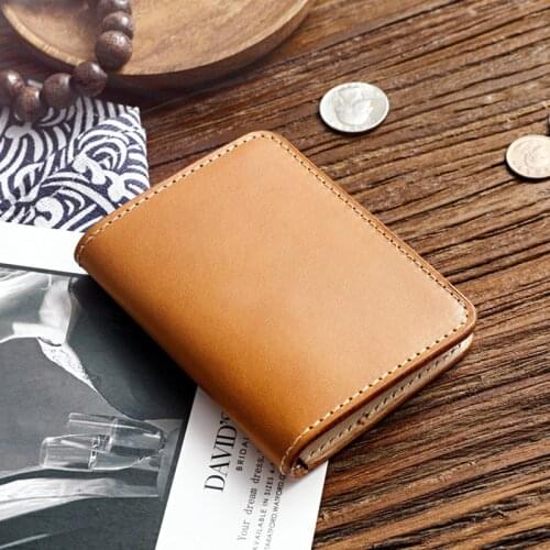 SIMLINE 100% Genuine Leather Card Holder Men Vintage Handmade Short Business Credit Card ID Holders Small Wallet Purse Case Male