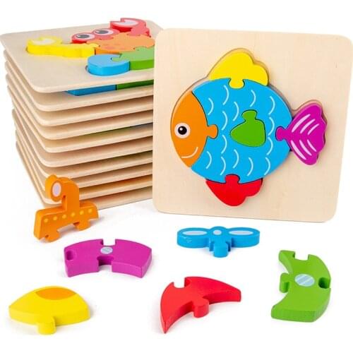 Children Wooden Puzzles Games Cartoon Animals Cognitive Jigsaw Puzzle 3D Educational Toys for Kids Girls Baby Christmas Gifts