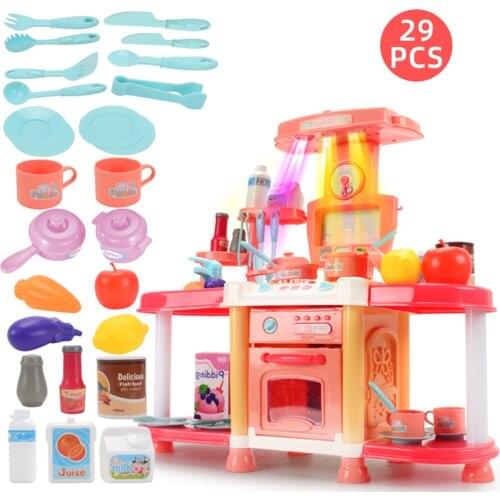 Children Kitchen Toys Simulation Dinnerware Play House Kitchen Toy Set Sound Light Sound Effect Girl Cooking Tableware