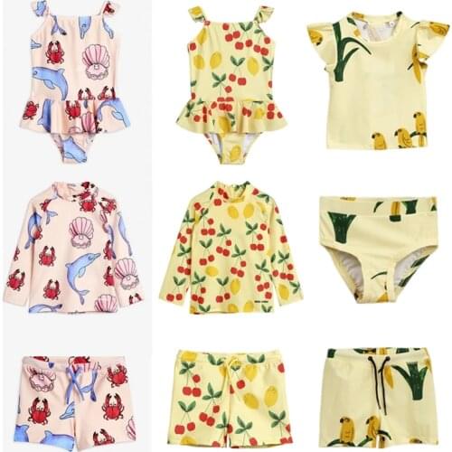 Kids Swimwear 2021 Summer Baby Girls Bikini Sun Parrot Swimsuit Children Clothes Boys Swim Beach Shorts Overalls Swimming One