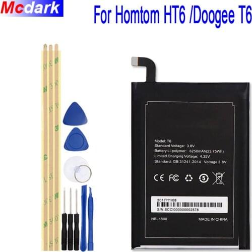 For Homtom HT6 Battery 6250mAh for DOOGEE T6 & T6 Pro Batterie Bateria Accumulator AKKU+Tools