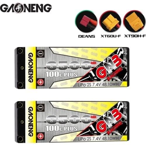 GAONENG GNB 7.4V 6500mAh 2S 100C/200C Hardcase LiPo Battery Pack With 5.0mm Plug Deans T XT60 Plug for 1:10 1/10 RC Car RC Boat