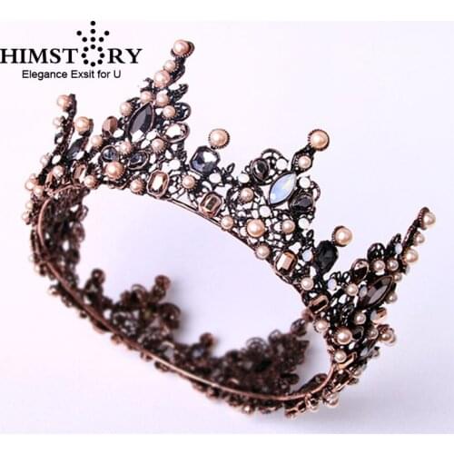Himstory Retro Baroque Bridal Tiara Black Bride Queen King Crown Wedding Hair Jewelry Accessories Women Pageant Prom Headpiece