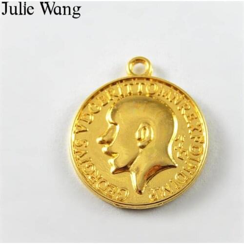 Julie Wang 10PCS Imitation Georgivs Coins Alloy Charm Pendant DIY Bracelet Necklace Findings Jewelry Making Accessory 25*21*2mm