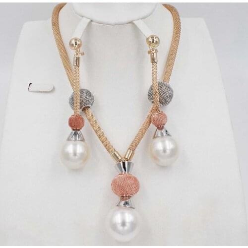 2020 JC Fashion Dubai Jewelry Set Nigerian Wedding African Beads Earrings Necklace Set /Rose/ Whtie Gold