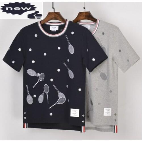 2021 Fashion TB THOM Brand T-Shirt Men Women Short Sleeve Casual Tennis Racket Embroidery Clothing Summer O-neck Cotton Shirts