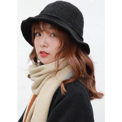 Fashion Solid Fisherman Hat Lady Knitted Hat For Autumn Winter Outdoor Cute Tide Retro England Knit Hat Women Twist Bucket Hat