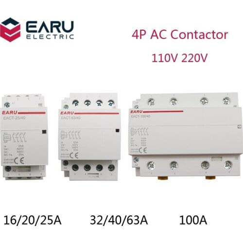 4P 16-100A AC 110V 220V 50/60Hz Din Rail Household AC Modular Contactor Switch Controller 4NO 4NC 2NO 2NC DIY Smart Home Hotel