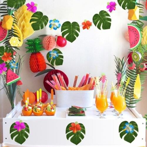 NHBR 60 Pcs Tropical Party Decoration Supplies 8 inch Tropical Palm Monstera Leaves and Hibiscus Flowers Simulation Leaf