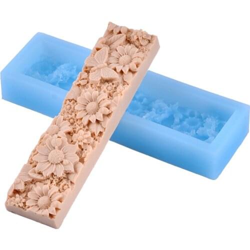 Nicole Flower Pattern Loaf Soap Silicone Mold Flat Rectangle Handmade Craft Mould