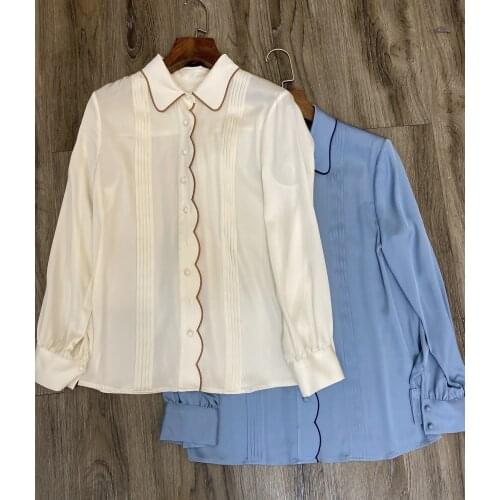 New ladies fashion 2021 long sleeve sexy casual embroidered silk shirt 0919