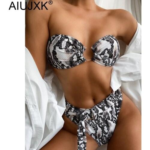 AIUJXK New 2021 Summer Beach Wear Swimwear Women Off Shoulder Sexy Lingerie Snake Print 2 Pieces Swimsuit Female Bathing Suit