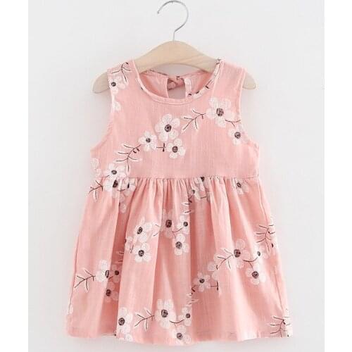 New Summer Children Girls Dress Sleeveless Floral Printed Cute Princess Dress Cotton Tutu Vestidos Children Clothes 2-6 Years
