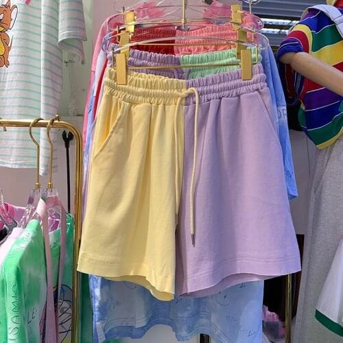 New Contrast Color Loose Straight Elastic Waist Pants Women 's Summer Casual Design Sports Shorts Thin