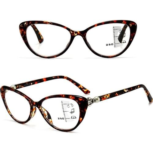 CLARA VIDA Progressive Multi-focus Anti-blue Light Intelligent Cat Eyes Frame Dual-use Reading Glasses+1.0 +1.5 +2.0 To +4.0