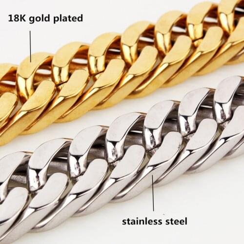 Heavy Boys Mens 10/12/14/17/19mm Gold Silver Color 316L Stainless Steel Curb Cuban Link Chain Necklace Choker Jewelry 7-40inch