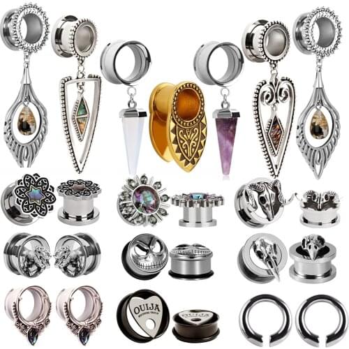 PAIR Steel Different Style Ear Dangle Weight Screw Ear Flesh Tunnel Plugs Anodized Without Thread Double Flared Hollow Ear Gauge