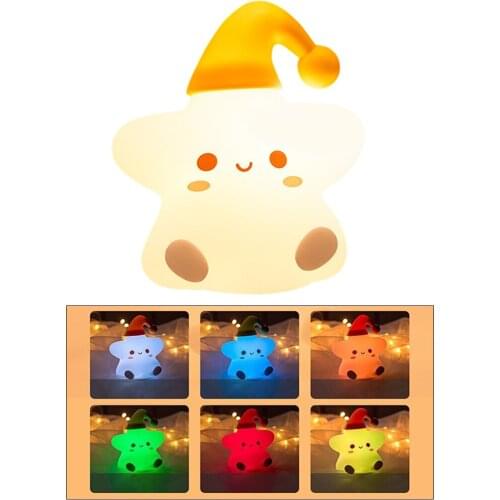Lovely Cute Star LED Lamp Wireless Touch Sensor Silicone Children Kids Baby Bedside Decoration Christmas Night Light