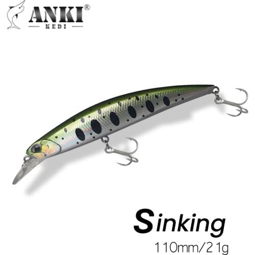 ANKI KEDI Wobbler Fishing Lure 110mm 21g Plastic Sinking Minnow Bass Pike Artificial Hard Bait Tackle Japan Design