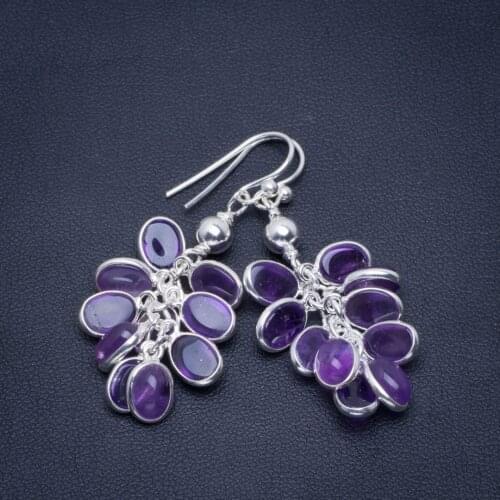 Natural Amethyst Handmade Unique 925 Sterling Silver Earrings 1.75" B2875