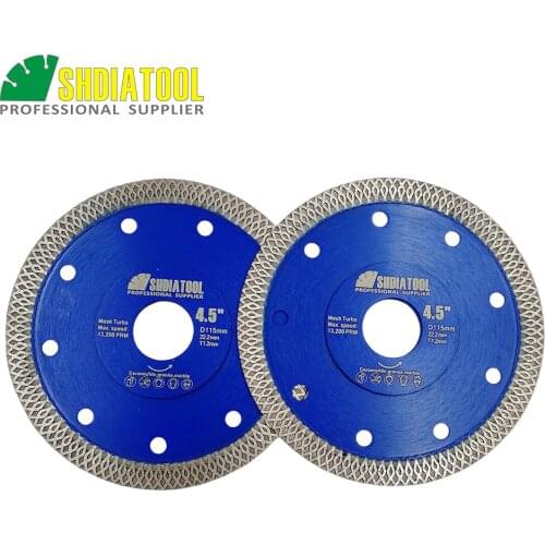 SHDIATOOL 2units Dia 4.5inch/115mm Hot pressed X Mesh Turbo Diamond Saw blade Diamond height 10MM Cutting Disc for Ceramic Tile