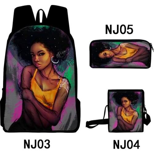 Cartoon African girl bag backpack elementary and middle school students stationery bag three-piece book children Christmas gifts