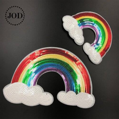 JOD* Large Sequined Rainbow Iron on Patches for Clothing Decorative Jacket Embroidery Clothes Patch Applique Stickers DIY Badges