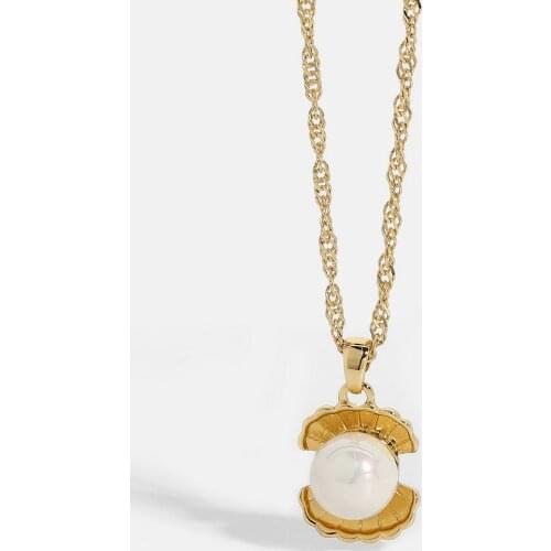 Trendy Round Pearl Open Shell Pendant Necklace For Women Girls Summer Vacation Twisted Singapore Chain Necklace