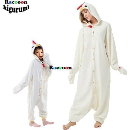 White Rooster Cartoon Kigurumi Anime Onesie Pajama Fleece Jumpsuit Funny Sleepwear Women Girl Cosplay clothes