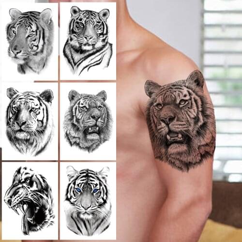 Fashion Tiger Temporary Tattoos For Men Women Adult Black Monster Tattoo Sticker Fake Evil Devil 3D Animal Tatoos Self Adhesive