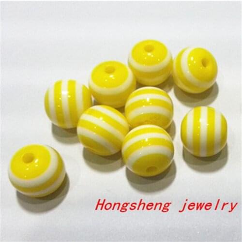 Choose size) 12mm/16mm yellow color chunky Resin Stripe Beads For Chunky Necklace Fashion jewelry, Free shipping