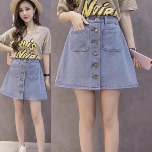 Women Summer A-line Jeans Skirt High Waist Button Mini Denim Half body Skirt 2020 Fashion Casual Short Skirts Student School d88