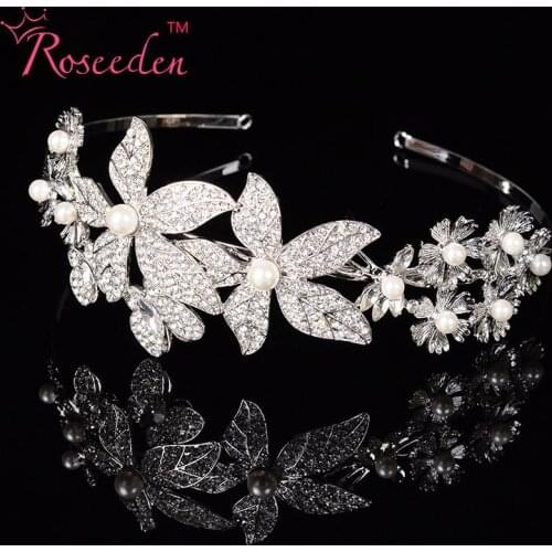 Fashion Elegant Crystal Sunflower Alloy Comb Pearl Wedding Crown Tiara Hair Accessories Rhinestone Hair Jewelry Bride Party RE87