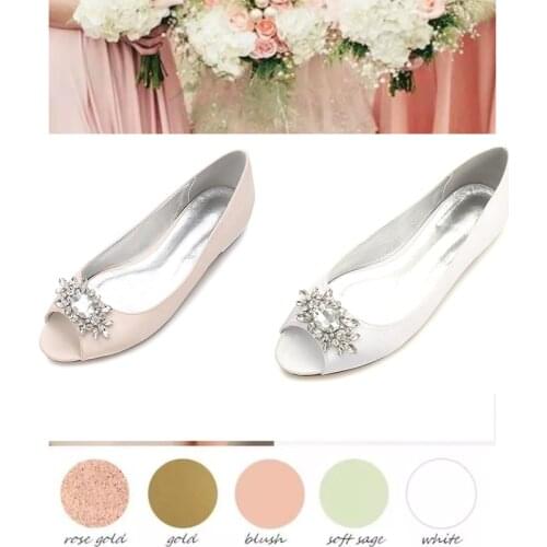 Womens Satin Slip On Open Toe Extra Size Bridal Wedding Shoes Bride Guest Reception Ballet Ivory Wedding Ballerinas