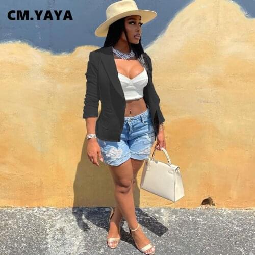 CM.YAYA Women Blazers Solid Full Sleeve Single Breasted Pockets Buttons Slim Blazers Fashion Office Lady Clothing Summer 2021