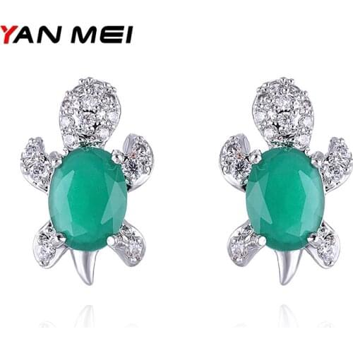 YANMEI Turtle Lovely Tortoise Animal Stud Earrings For Women 3 Colours Small Cute Crystal Earring Korea Style YME7585