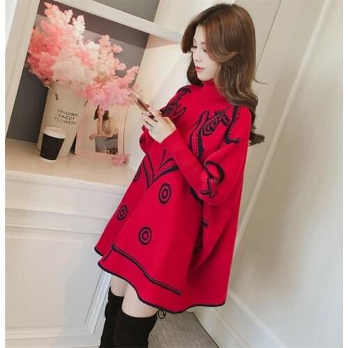 2020 Autumn And Winter New Korean Version Of The Long Section High Collar Pullover Sweater Cloak Sweater Female Bat Shirt Coat